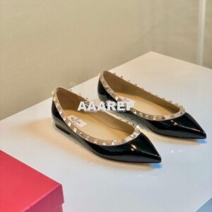 Replica Valentino Garavani Patent Rockstud Ballet Flat Black