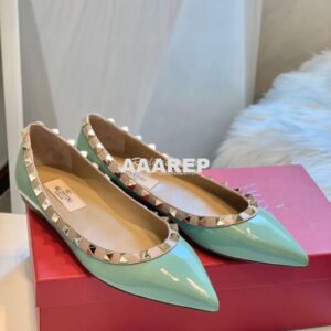 Replica Valentino Garavani Patent Rockstud Ballet Flat Green