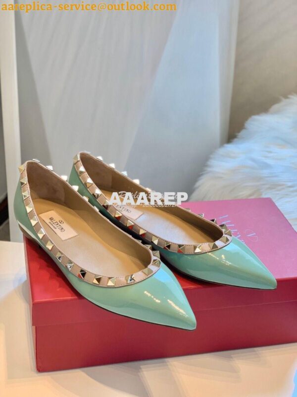 Replica Valentino Garavani Patent Rockstud Ballet Flat Green 3