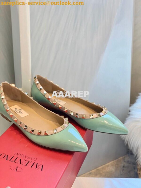 Replica Valentino Garavani Patent Rockstud Ballet Flat Green 10