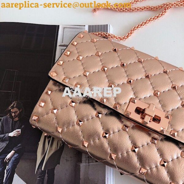 Replica Valentino Garavani Rockstud Spike Rose Gold Chain Bag Metallic 5