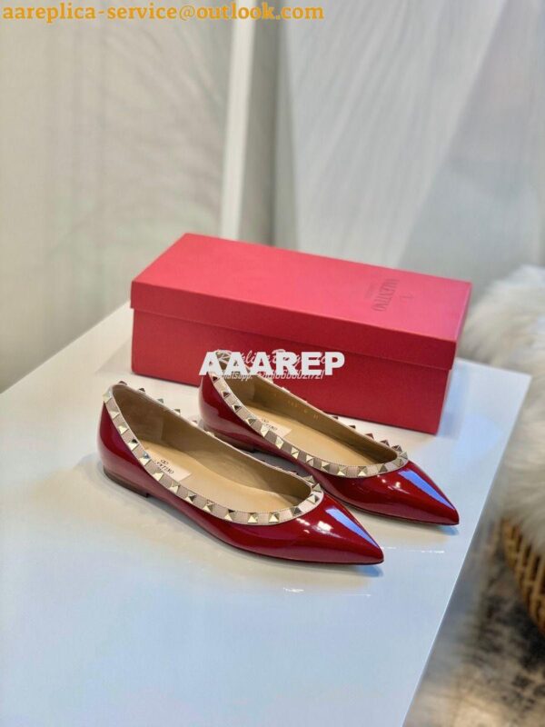 Replica Valentino Garavani Patent Rockstud Ballet Flat Wine 3