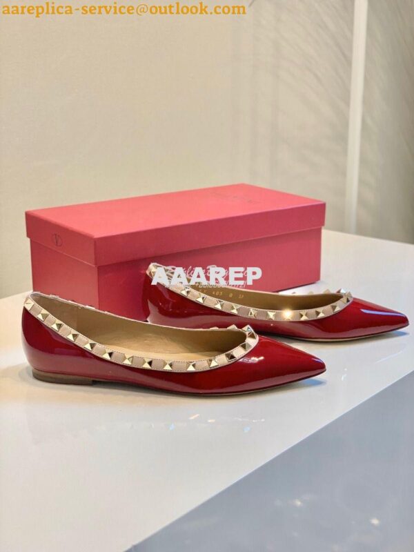 Replica Valentino Garavani Patent Rockstud Ballet Flat Wine 7