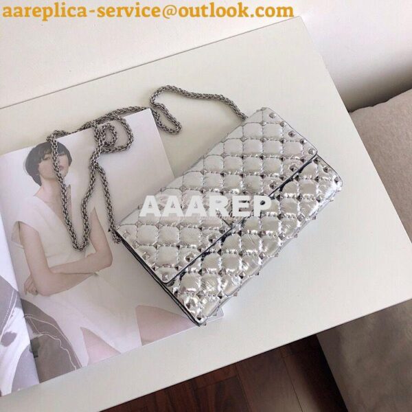 Replica Valentino Garavani Rockstud Spike Silver Chain Bag Metallic Si 3