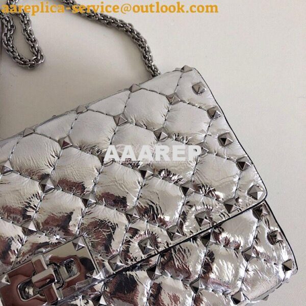 Replica Valentino Garavani Rockstud Spike Silver Chain Bag Metallic Si 3