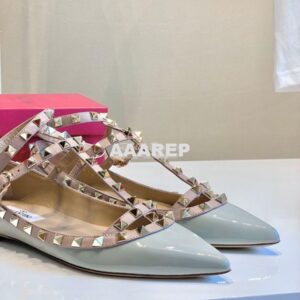 Replica Valentino Garavani Patent Rockstud Caged Ballet Flat Baby Blue 2