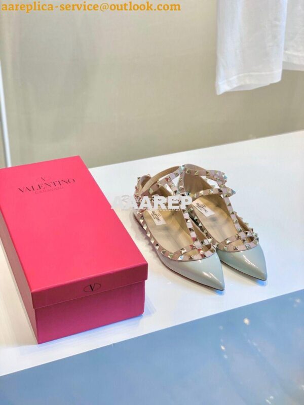 Replica Valentino Garavani Patent Rockstud Caged Ballet Flat Baby Blue 5