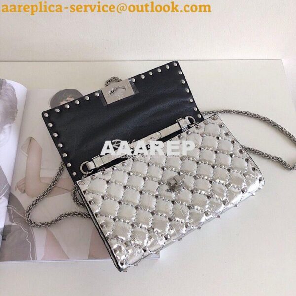 Replica Valentino Garavani Rockstud Spike Silver Chain Bag Metallic Si 6