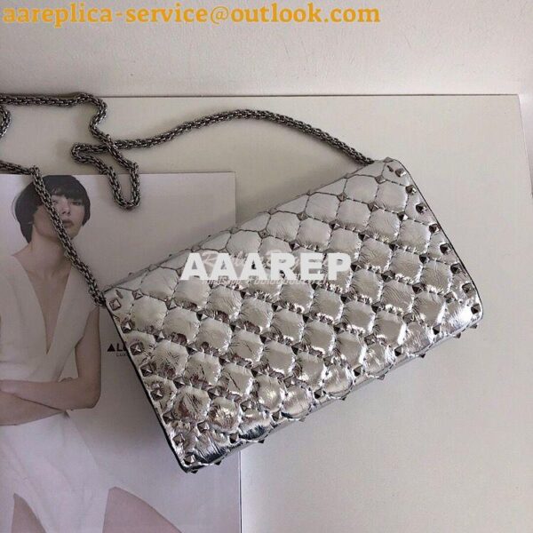 Replica Valentino Garavani Rockstud Spike Silver Chain Bag Metallic Si 11