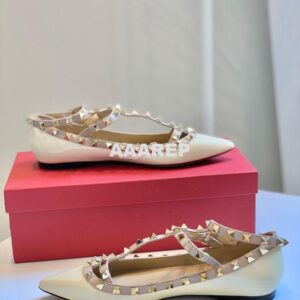 Replica Valentino Garavani Patent Rockstud Caged Ballet Flat Ivory