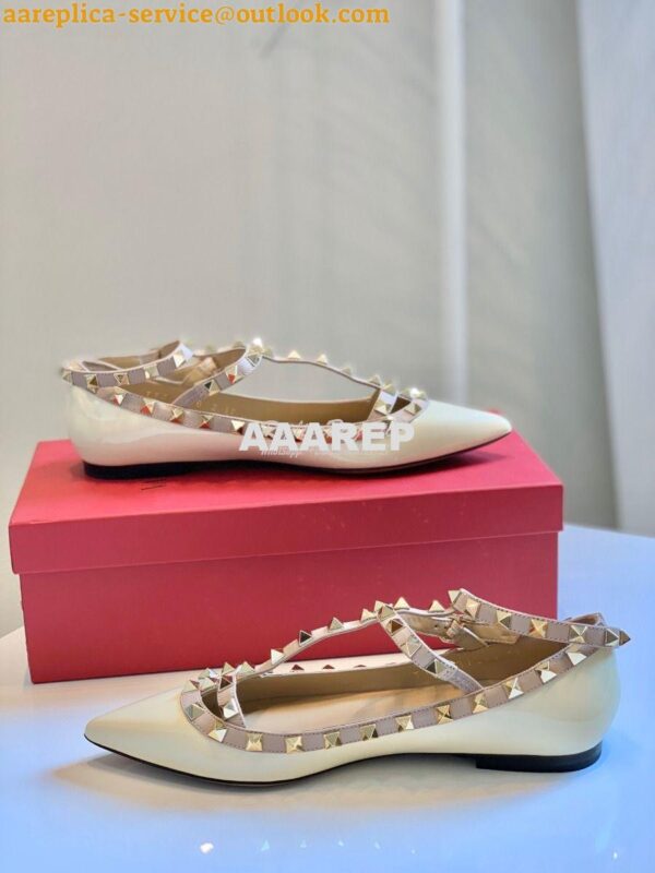 Replica Valentino Garavani Patent Rockstud Caged Ballet Flat Ivory 3