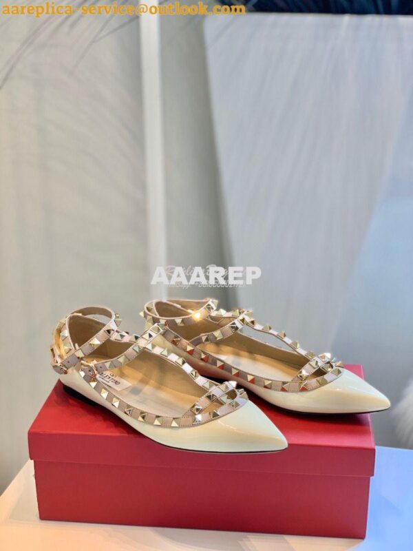 Replica Valentino Garavani Patent Rockstud Caged Ballet Flat Ivory 4