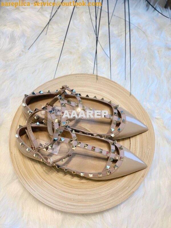 Replica Valentino Garavani Patent Rockstud Caged Ballet Flat Nude 3