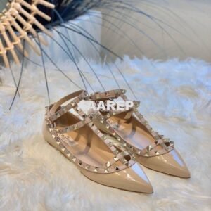 Replica Valentino Garavani Patent Rockstud Caged Ballet Flat Nude 2