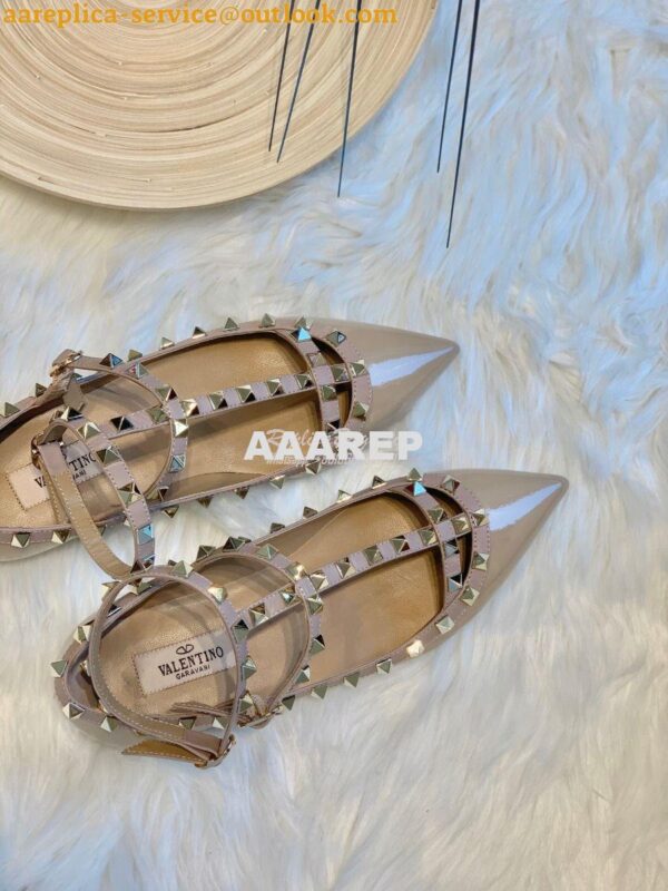 Replica Valentino Garavani Patent Rockstud Caged Ballet Flat Nude 8