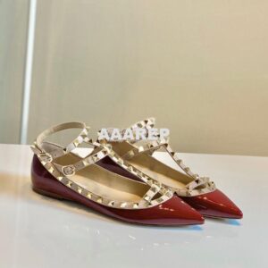 Replica Valentino Garavani Patent Rockstud Caged Ballet Flat Wine