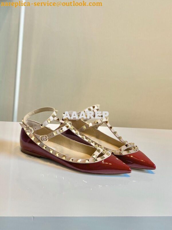 Replica Valentino Garavani Patent Rockstud Caged Ballet Flat Wine 3