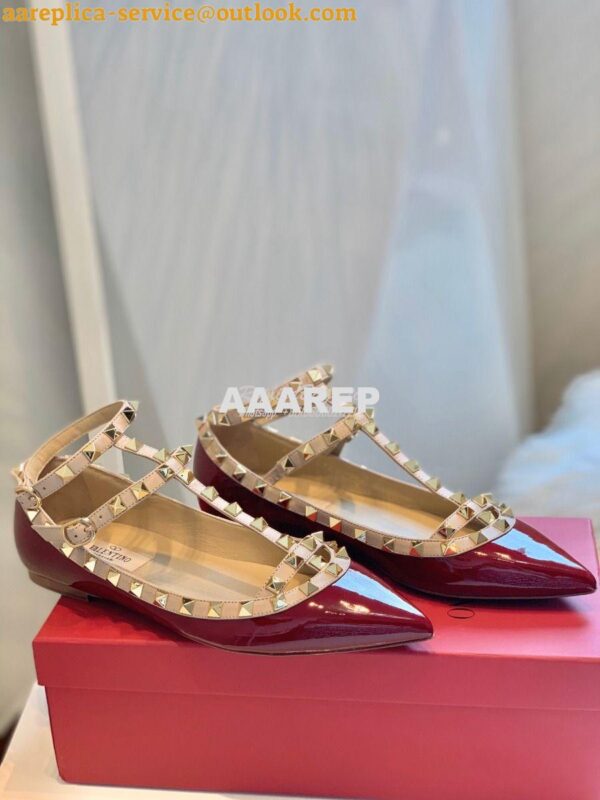 Replica Valentino Garavani Patent Rockstud Caged Ballet Flat Wine 5