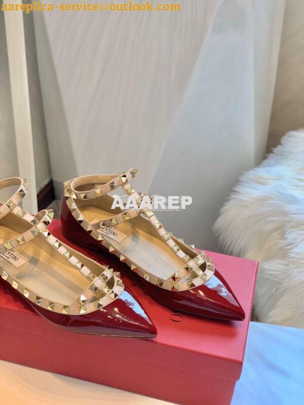 Replica Valentino Garavani Patent Rockstud Caged Ballet Flat Wine 6