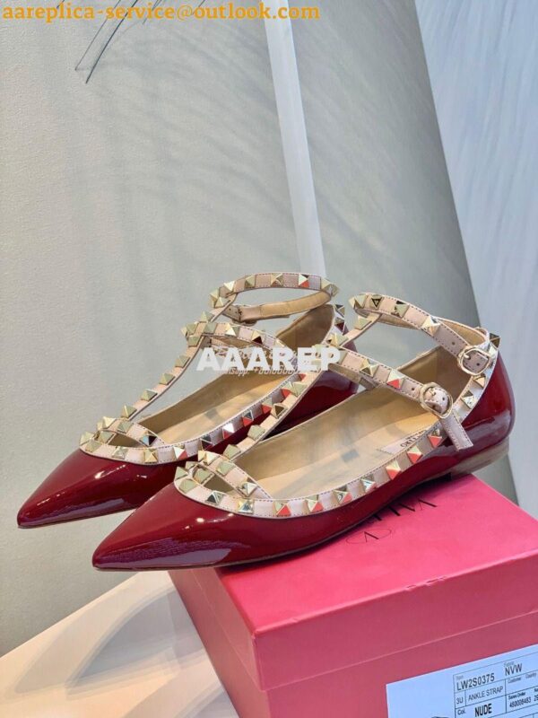 Replica Valentino Garavani Patent Rockstud Caged Ballet Flat Wine 8