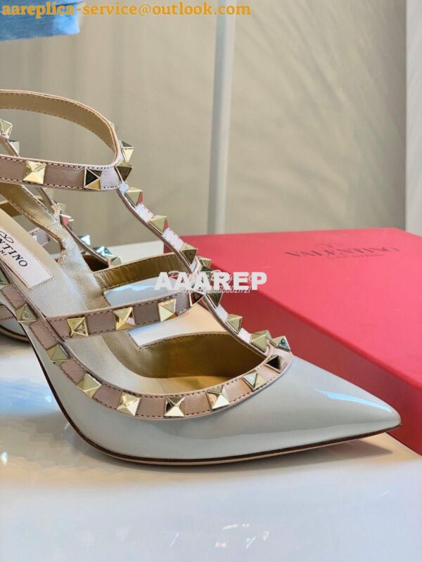 Replica Valentino Garavani Patent Rockstud Caged Pump 100mm Baby Blue 8