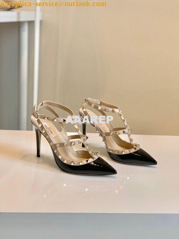 Replica Valentino Garavani Patent Rockstud Caged Pump 100mm Black