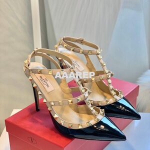 Replica Valentino Garavani Patent Rockstud Caged Pump 100mm Black 2