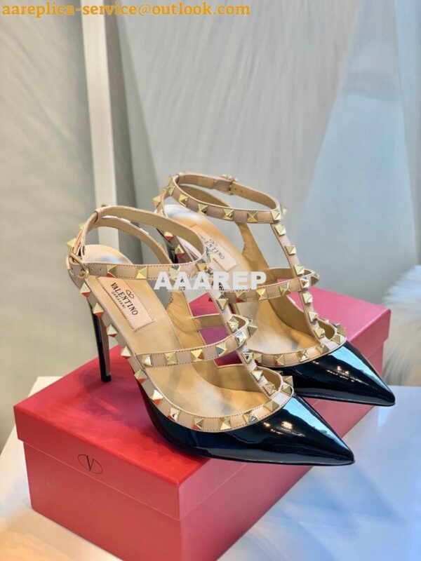 Replica Valentino Garavani Patent Rockstud Caged Pump 100mm Black 2