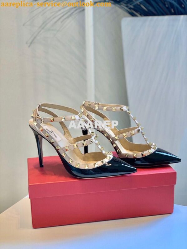 Replica Valentino Garavani Patent Rockstud Caged Pump 100mm Black 3