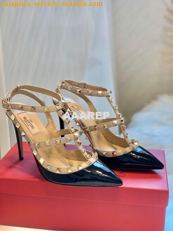 Replica Valentino Garavani Patent Rockstud Caged Pump 100mm Black 4