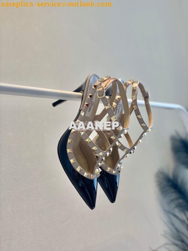 Replica Valentino Garavani Patent Rockstud Caged Pump 100mm Black 6