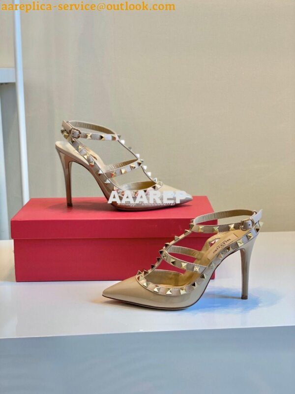 Replica Valentino Garavani Patent Rockstud Caged Pump 100mm Nude