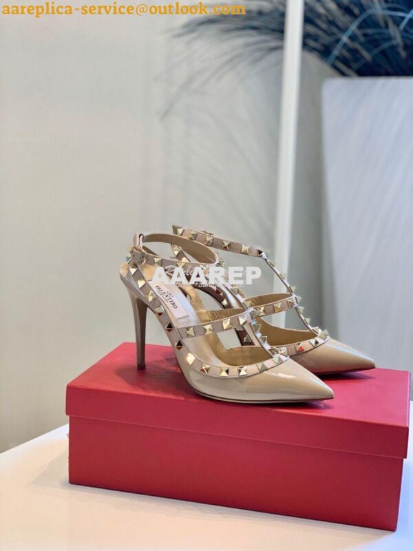 Replica Valentino Garavani Patent Rockstud Caged Pump 100mm Nude 3