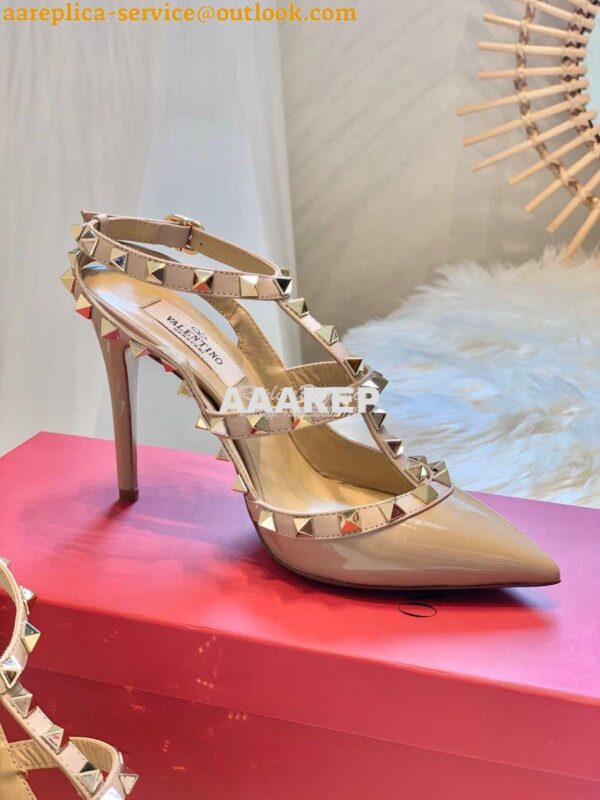 Replica Valentino Garavani Patent Rockstud Caged Pump 100mm Nude 4