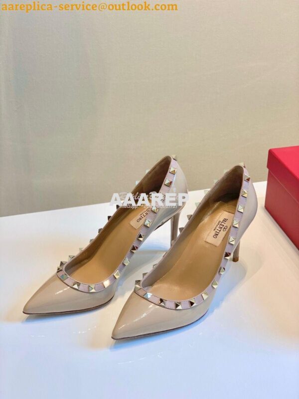 Replica Valentino Garavani Patent Rockstud Pump 85mm Nude 4