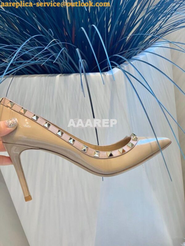 Replica Valentino Garavani Patent Rockstud Pump 85mm Nude 10