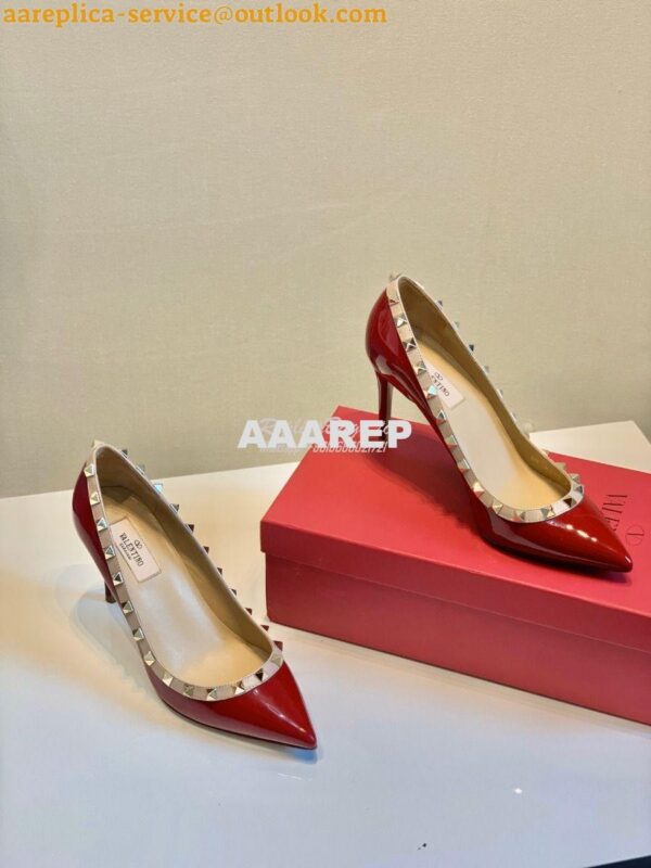 Replica Valentino Garavani Patent Rockstud Pump 85mm Wine 6