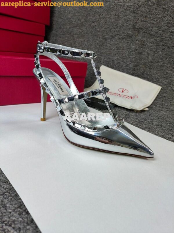 Replica Valentino Garavani Rockstud Caged Ankle Strap Mirror-effect Pu 3