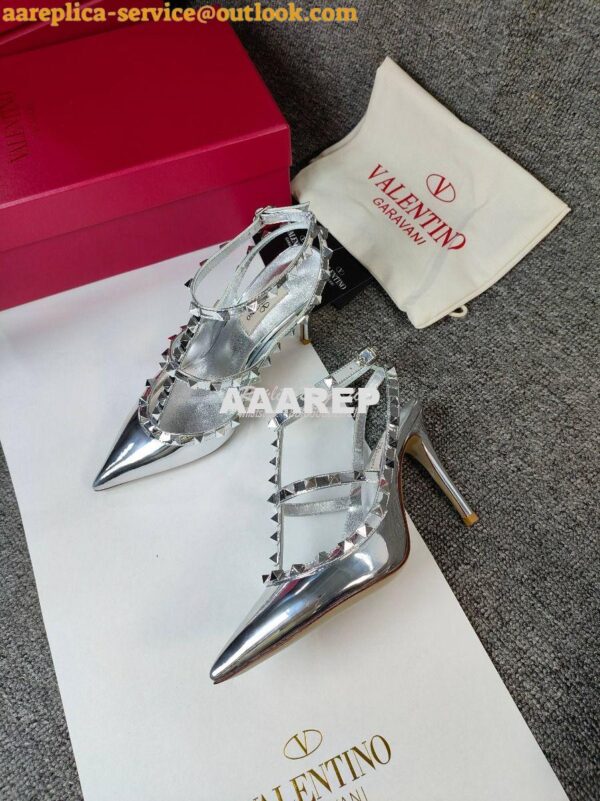 Replica Valentino Garavani Rockstud Caged Ankle Strap Mirror-effect Pu 6