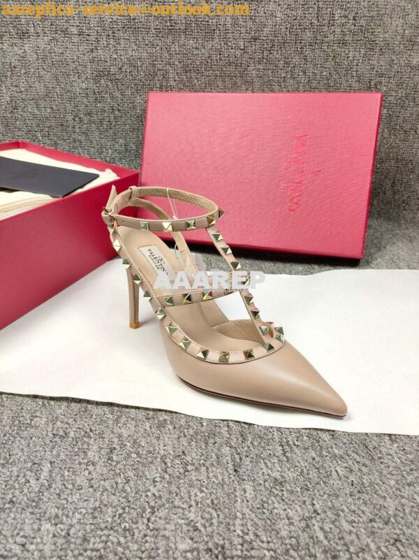 Replica Valentino Garavani Rockstud Caged Ankle Strap pump in calfskin 3