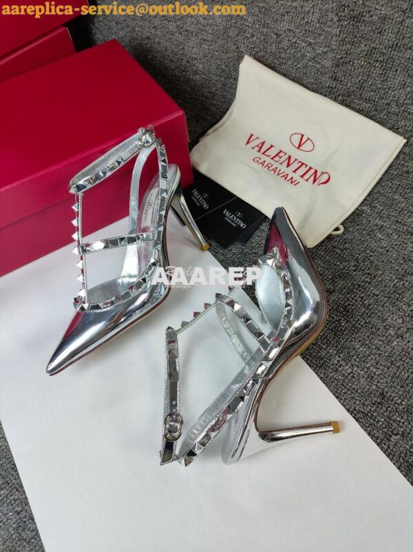 Replica Valentino Garavani Rockstud Caged Ankle Strap Mirror-effect Pu 7