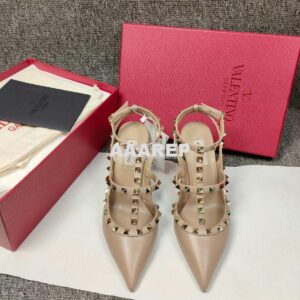 Replica Valentino Garavani Rockstud Caged Ankle Strap pump in calfskin 2