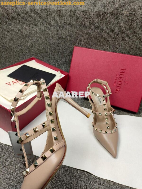 Replica Valentino Garavani Rockstud Caged Ankle Strap pump in calfskin 7