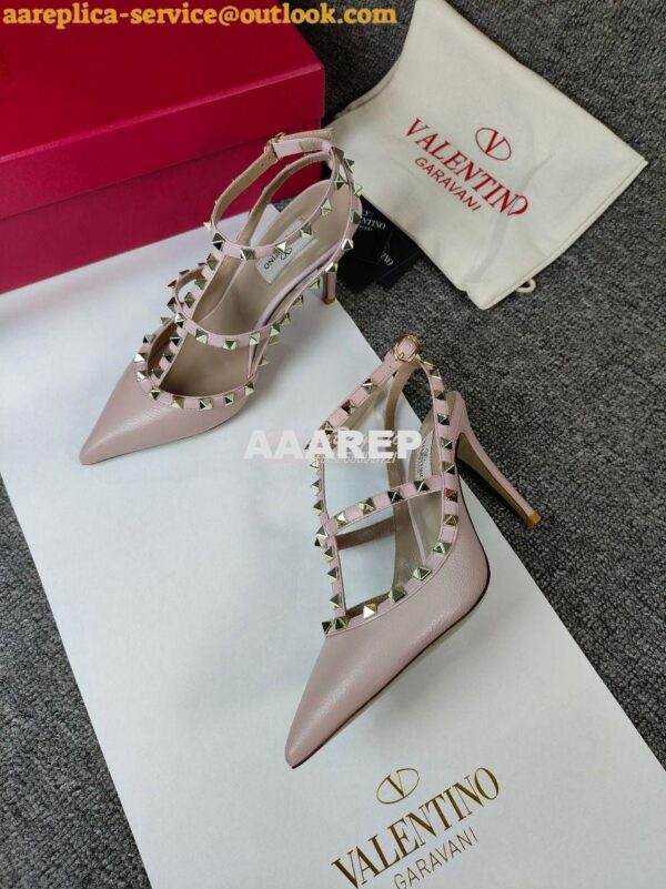 Replica Valentino Garavani Rockstud Caged Ankle Strap pump in Grainy c 4