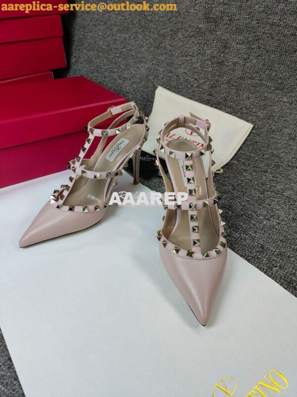 Replica Valentino Garavani Rockstud Caged Ankle Strap pump in Grainy c 8