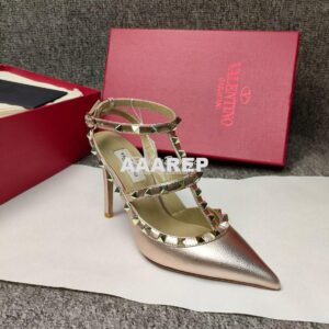 Replica Valentino Garavani Rockstud Caged Ankle Strap pump in Grainy c