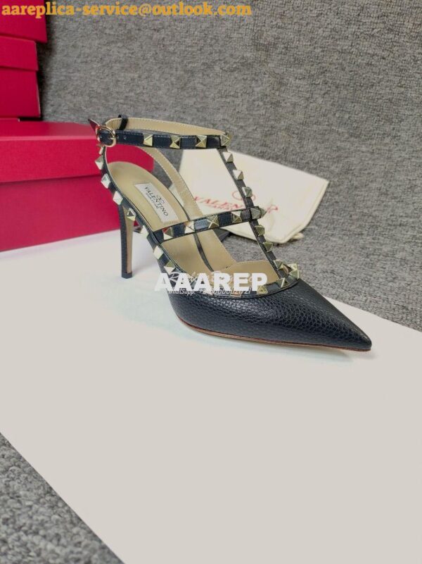 Replica Valentino Garavani Rockstud Caged Ankle Strap pump in Grainy c 3