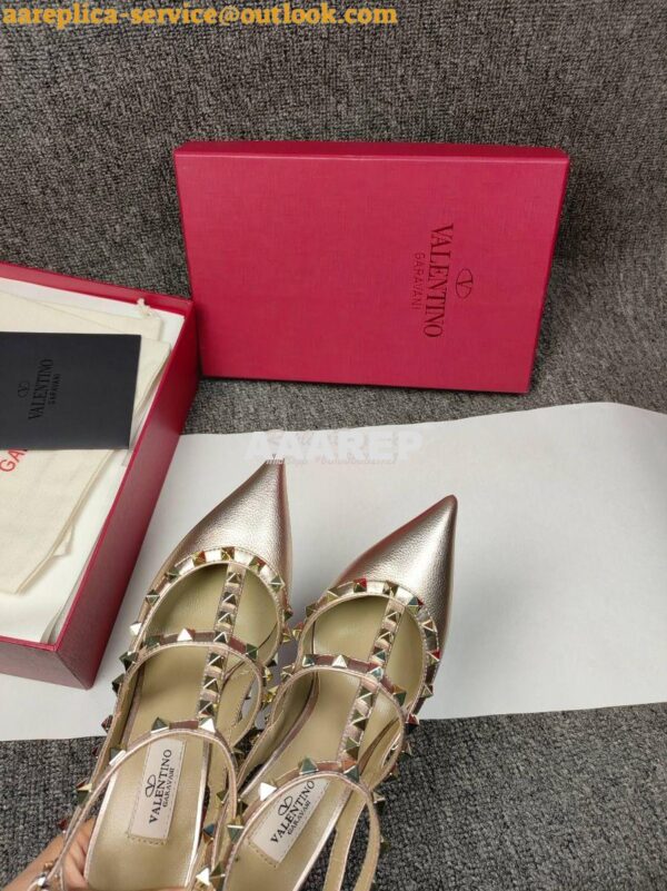 Replica Valentino Garavani Rockstud Caged Ankle Strap pump in Grainy c 10