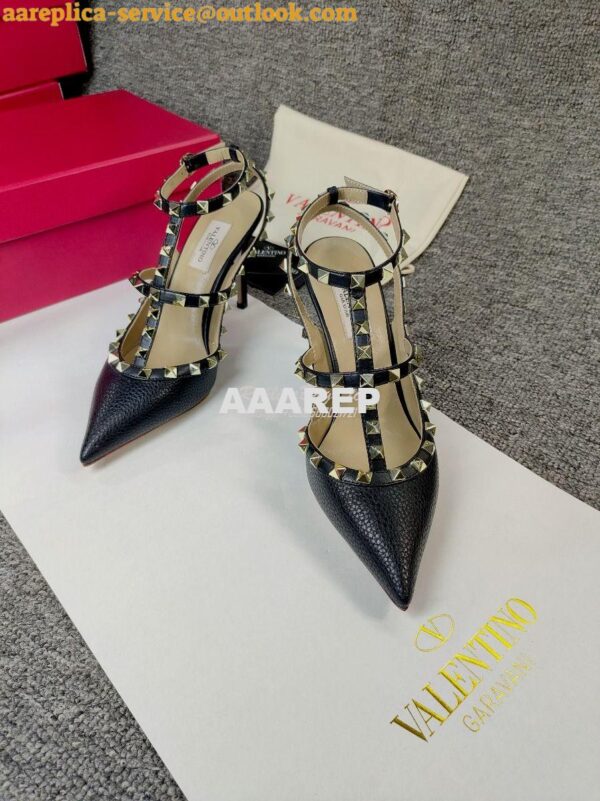 Replica Valentino Garavani Rockstud Caged Ankle Strap pump in Grainy c 3