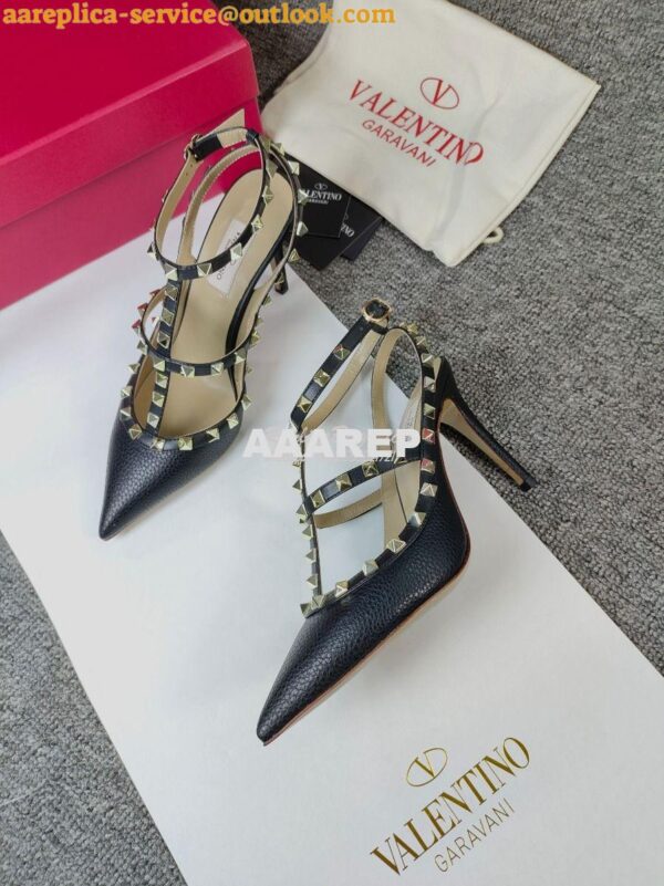 Replica Valentino Garavani Rockstud Caged Ankle Strap pump in Grainy c 7